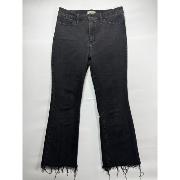 Madewell Women's Raw Hem Cali Demi-Boot Black Denim Jeans - Size 32 (36x26.5) - Picture 1 of 6